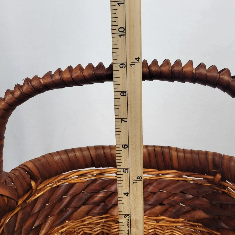 Vintage Woven Curl Splint Basket Wood Ribbon Gathering Farmhouse Oval 12x8.5x5